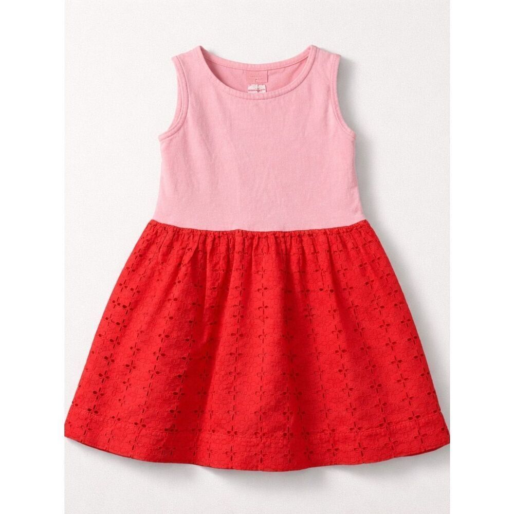 Hanna Andersson pink and red tank dress with eyelet skirt size 5